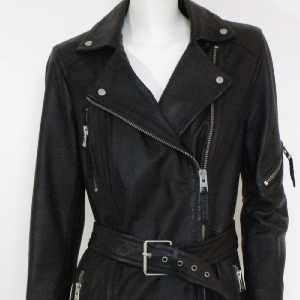ALL SAINTS Asker Biker Leather Jacket US size 2 - Picture 11 of 12